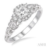 1/2 ctw Diamond Engagement Ring with 1/4 ct Princess Cut Center Stone in 14K White Gold